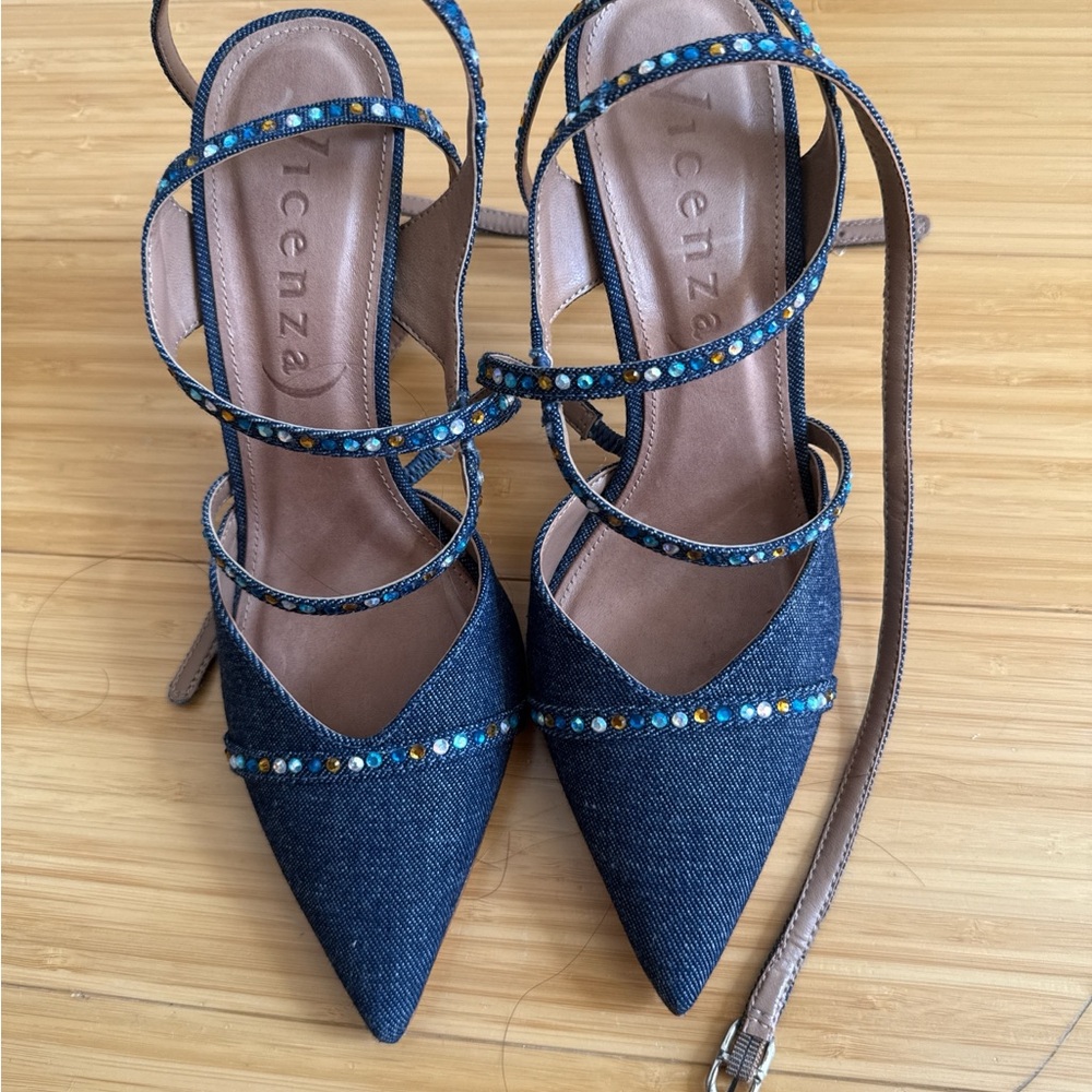 Anthropologie Denim Strappy Heels